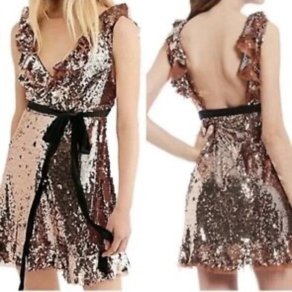 Free People Tribeca Bronze Sequin Party Dress - Picture 1 of 11